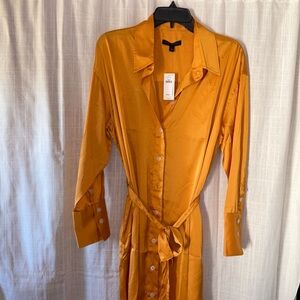 Banana Republic Gold Long Sleeve Shirt Dress